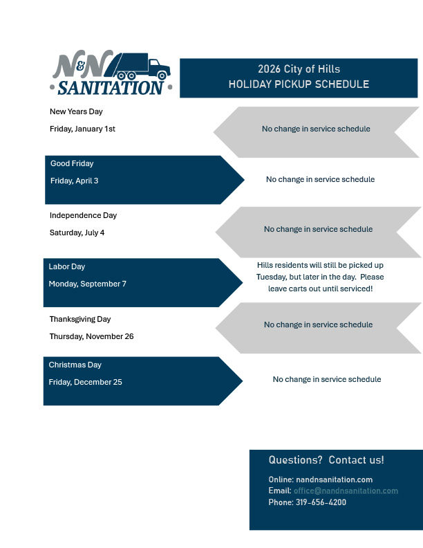 2026 Hills Holiday Schedule